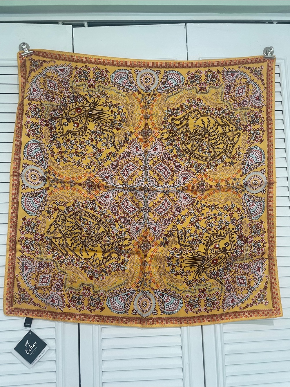 Echo Yellow Paisley Animal Print Silk Scarf